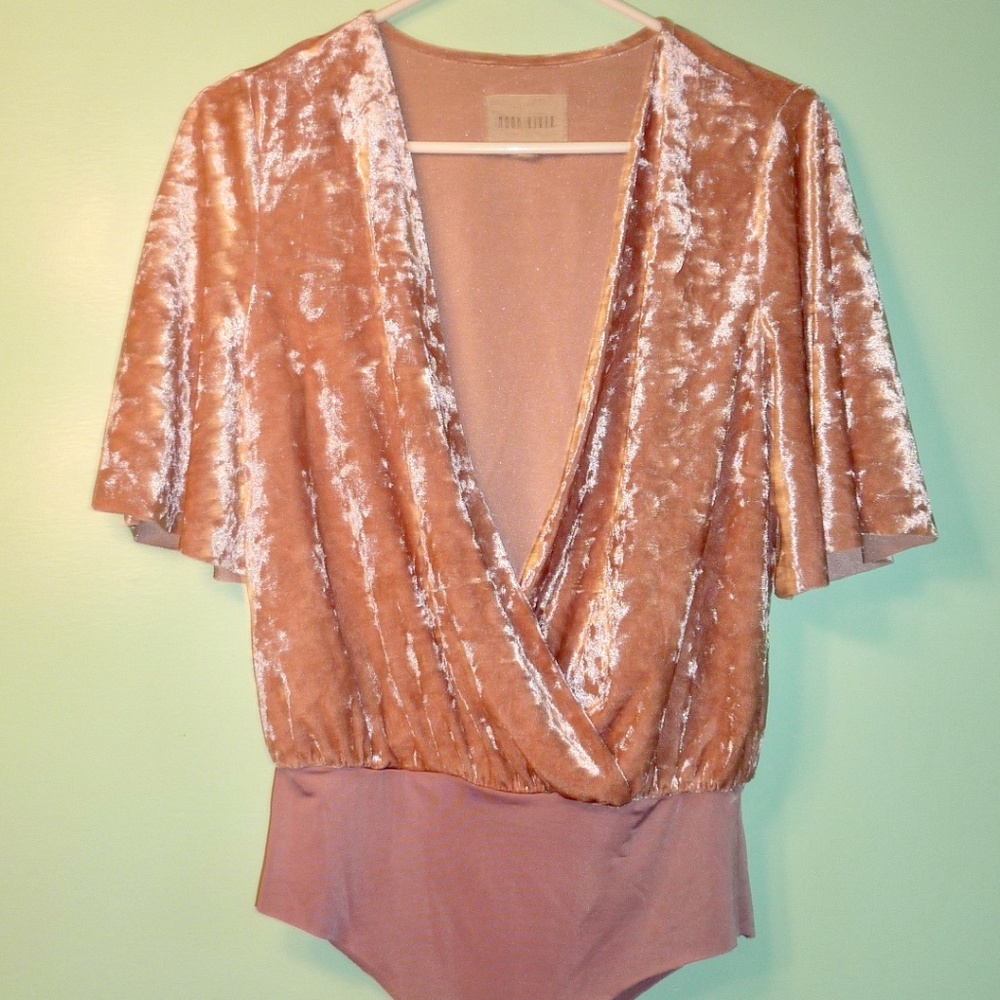 Moon River Pink Velvet Bodysuit